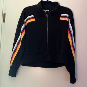 Black track jacket with rainbow details